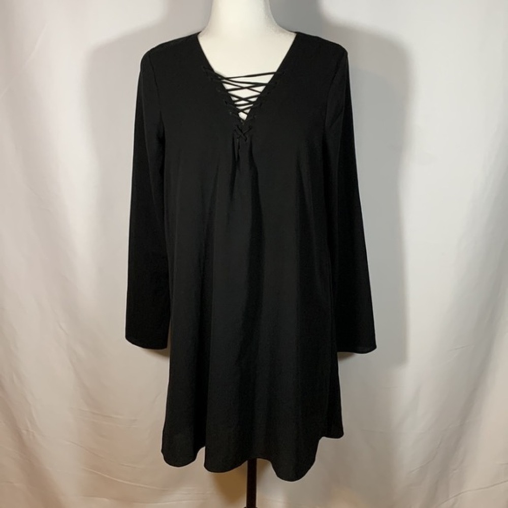 Brunette The Label Black Lattice Front Mini Dress